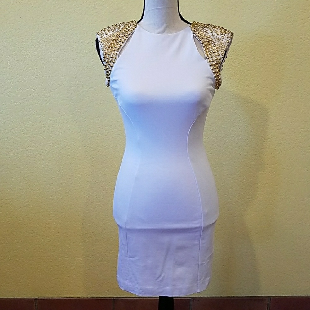 Bebe Addiction White Dress with Gold detail